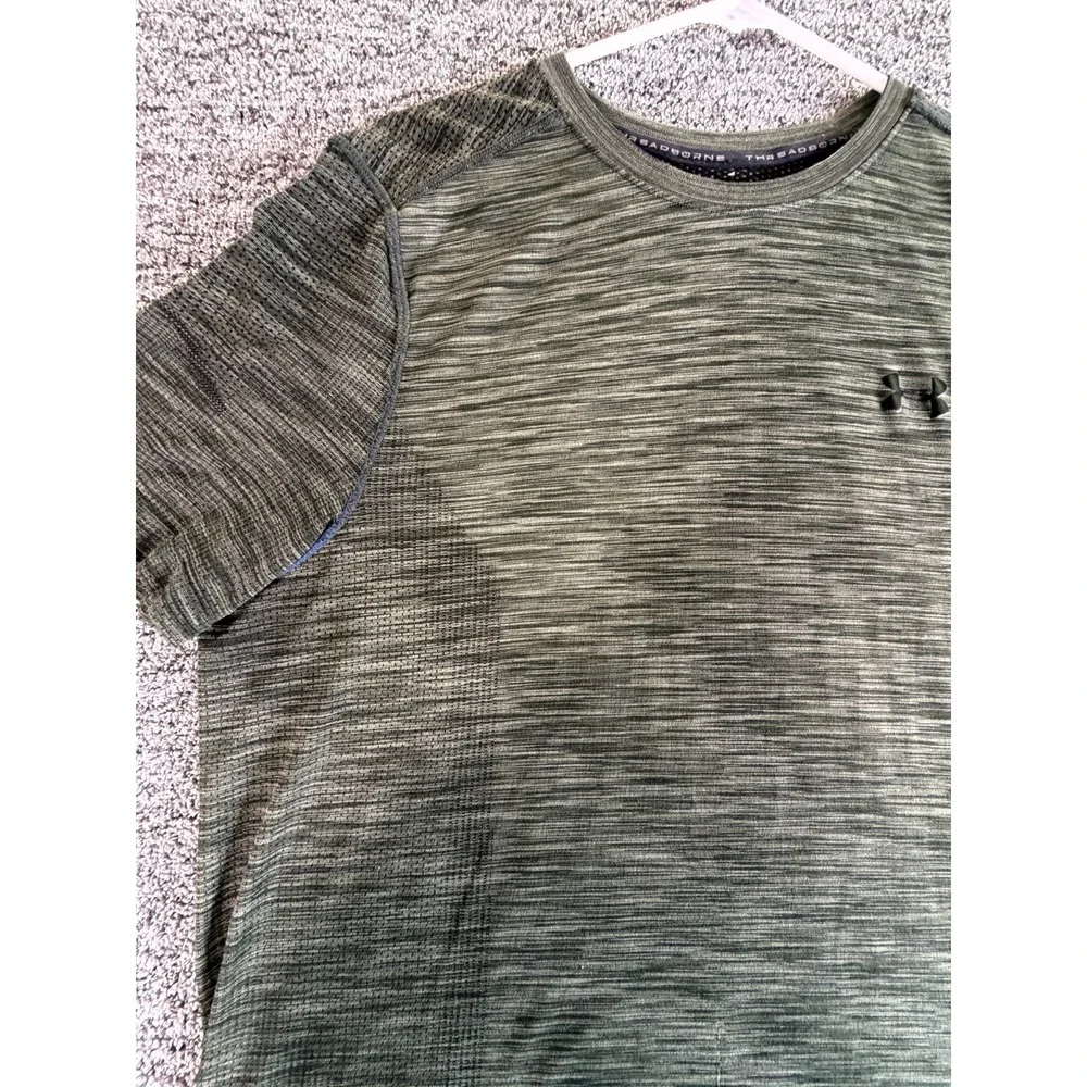 Under Armour Threadborne HeatGear T-Shirt Mens XL Green Space Dye Fitted Casual